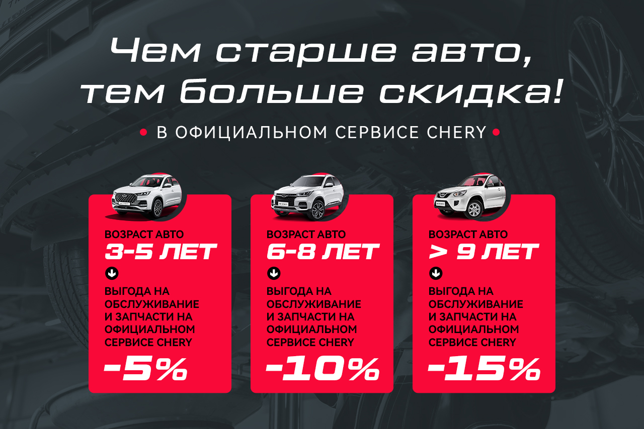 Выгода на обслуживание Chery с возрастом автомобиля