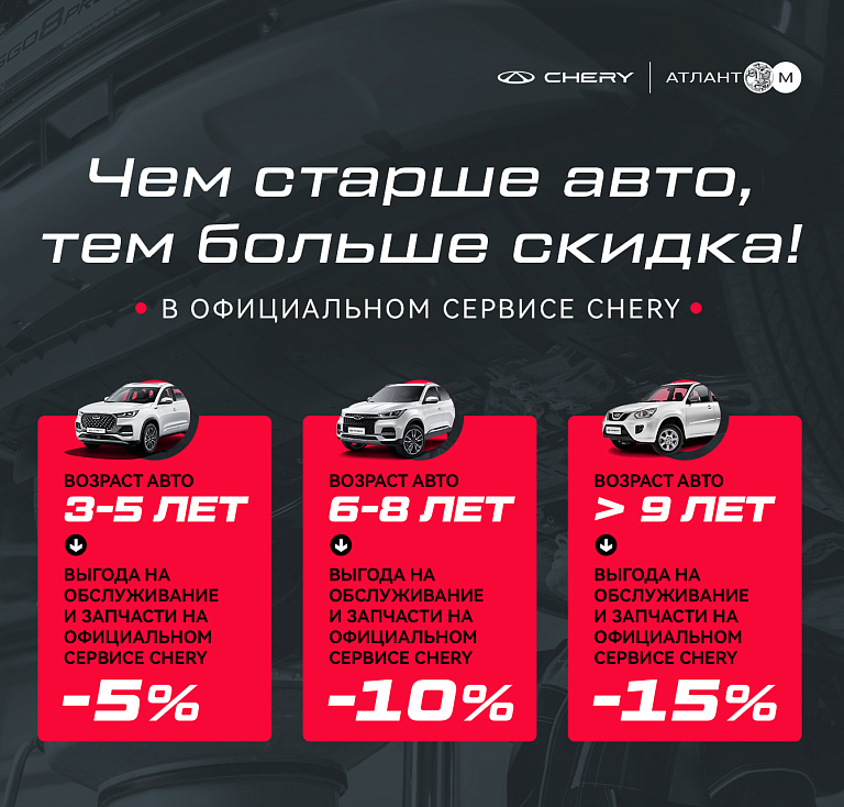 Выгода на обслуживание Chery с возрастом автомобиля